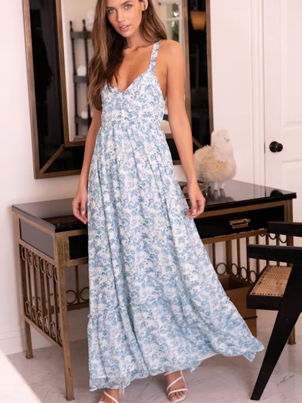 Lulus My Love Story White Floral Print Tie-Back Maxi Dress Size S
